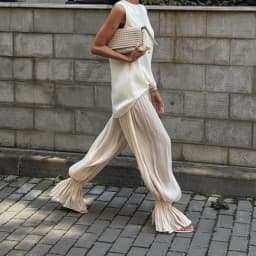 Comhasaki Women Baggy Balloon Long Pants Bubble Pleated Oversized Bloomers Elastic High Waist Wide Leg Lantern Harem Trousers
