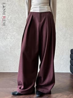 [LANMREM] Pleated High Waist  Wide Leg Pants For Women Solid Straight Office Lady Loose Trousers Female 2025 Autumn New 26C291