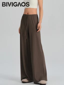 BIVIGAOS Spring Summer Drape Effect Yoga Pants Women Drawstring Loose Casual Lazy Style Ftness Straight Leg Sport Wide Leg Pants