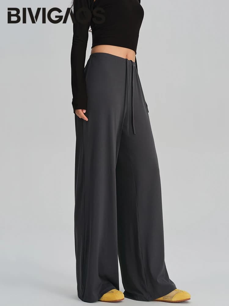 BIVIGAOS Spring Summer Drape Effect Yoga Pants Women Drawstring Loose Casual Lazy Style Ftness Straight Leg Sport Wide Leg Pants