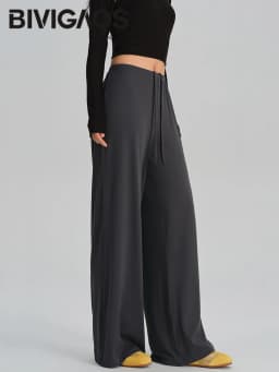 BIVIGAOS Spring Summer Drape Effect Yoga Pants Women Drawstring Loose Casual Lazy Style Ftness Straight Leg Sport Wide Leg Pants