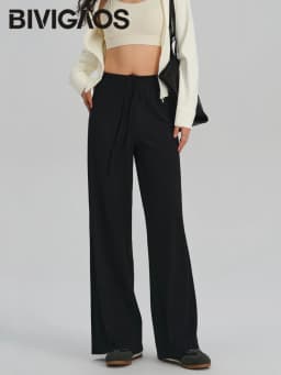 BIVIGAOS Spring Summer Drape Effect Yoga Pants Women Drawstring Loose Casual Lazy Style Ftness Straight Leg Sport Wide Leg Pants
