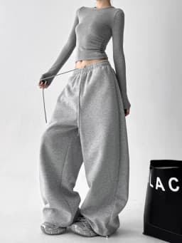 2026 New Women's Vintage Korean Baggy Sweatpants Autumn Loose Wide Leg Streetwear Casual Zipper Fly Female Trousers