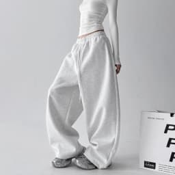 2026 New Women's Vintage Korean Baggy Sweatpants Autumn Loose Wide Leg Streetwear Casual Zipper Fly Female Trousers