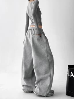 2026 New Women's Vintage Korean Baggy Sweatpants Autumn Loose Wide Leg Streetwear Casual Zipper Fly Female Trousers