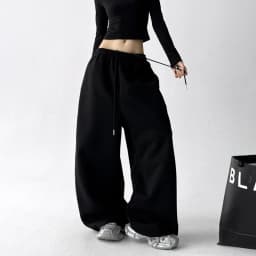 2026 New Women's Vintage Korean Baggy Sweatpants Autumn Loose Wide Leg Streetwear Casual Zipper Fly Female Trousers