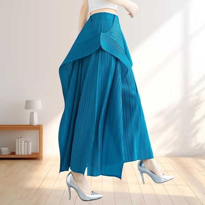 2025 New Pleated Pants Irregular Wide-legged Pants Simple Loose Large Size with Elastic Formal Occasions Commuter Women's