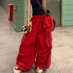 MEXZT Y2K Red Cargo Pants Women Harajuku Baggy Sweatpants Streetwear Wide Leg Joggers Summer Gyaru Korean Casual Trousers New