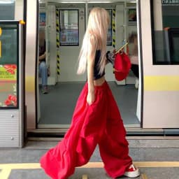 MEXZT Y2K Red Cargo Pants Women Harajuku Baggy Sweatpants Streetwear Wide Leg Joggers Summer Gyaru Korean Casual Trousers New