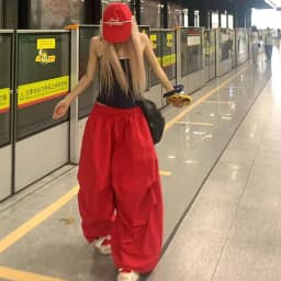 MEXZT Y2K Red Cargo Pants Women Harajuku Baggy Sweatpants Streetwear Wide Leg Joggers Summer Gyaru Korean Casual Trousers New