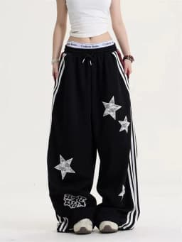 American Star Embroidered Sweatpants Women High Waist Streetwear Loose Mujer Jogging Pants Y2K Hip Hop Punk Straight Trousers