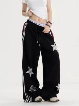 American Star Embroidered Sweatpants Women High Waist Streetwear Loose Mujer Jogging Pants Y2K Hip Hop Punk Straight Trousers