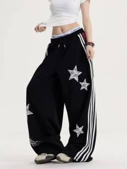 American Star Embroidered Sweatpants Women High Waist Streetwear Loose Mujer Jogging Pants Y2K Hip Hop Punk Straight Trousers