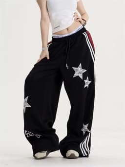 American Star Embroidered Sweatpants Women High Waist Streetwear Loose Mujer Jogging Pants Y2K Hip Hop Punk Straight Trousers