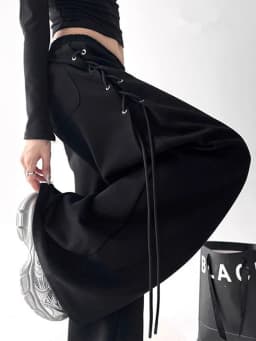 Retro American Gray Wide Leg Pants Women Lace Up Design Loose Hip Hop Trousers Vintage High Waist Spring Streetwear Female Pant