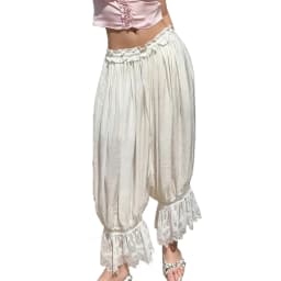 Xingqing y2k Coquette Pants Women Fashion Solid Color Ruffle Elastic Low Waist Wide Leg Loose Trousers with Lace Trim Streetwear