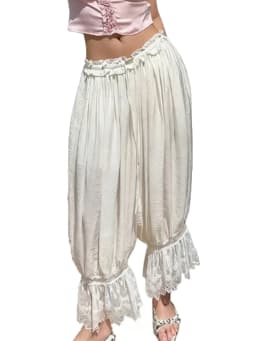 Xingqing y2k Coquette Pants Women Fashion Solid Color Ruffle Elastic Low Waist Wide Leg Loose Trousers with Lace Trim Streetwear