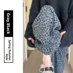 American Street Style Leopard Print Wide Leg Pants Women's Loose Slimming Drapey Straight Leg Casual Sporty Trousers