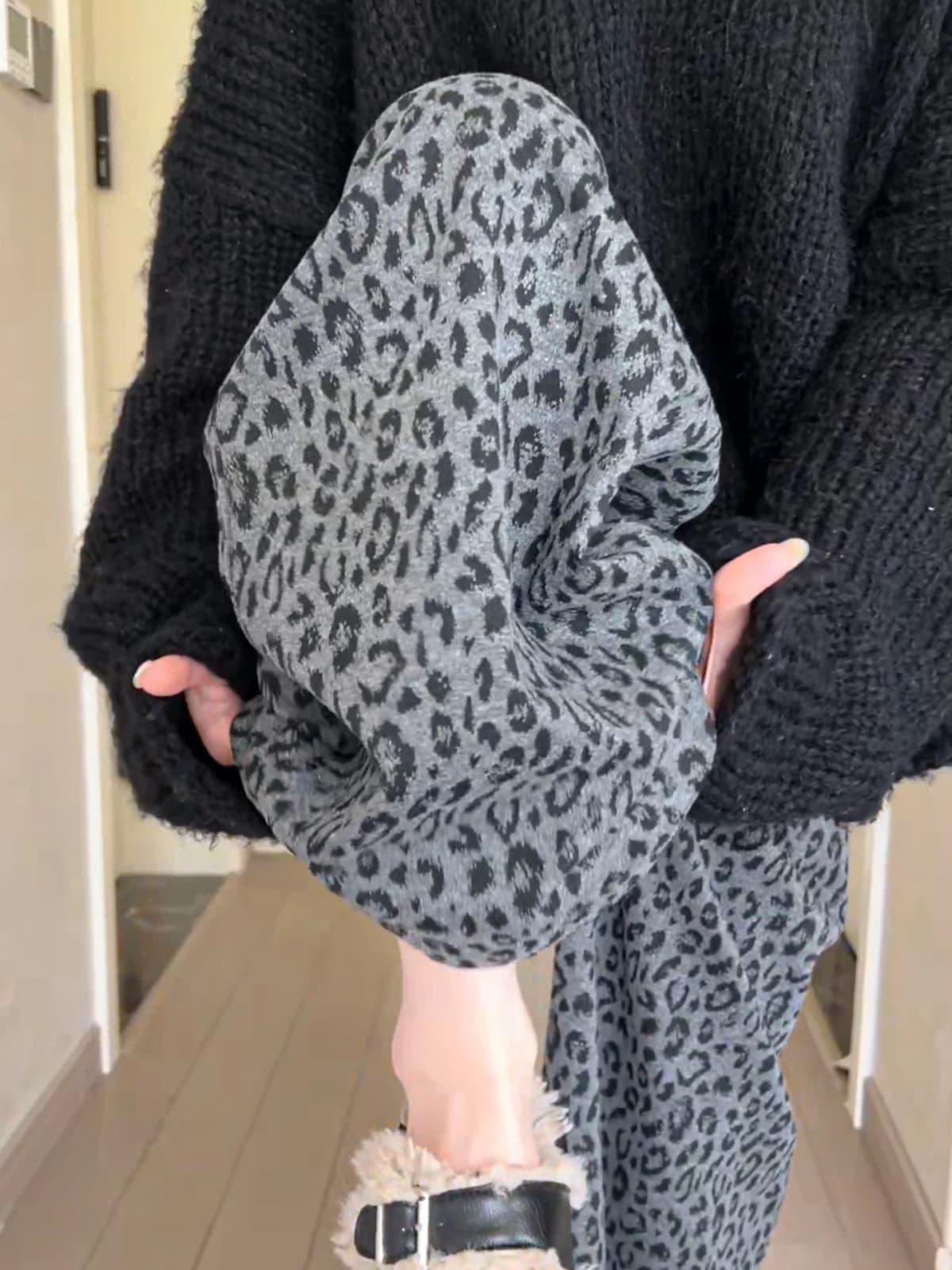 American Street Style Leopard Print Wide Leg Pants Women's Loose Slimming Drapey Straight Leg Casual Sporty Trousers