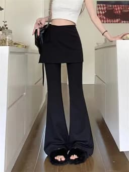 Black High Waist Slim Fit Pants Women's Summer Thin Belted Fake Two-Piece Design Commute Hoof Micro Flared Straight Leg Trousers