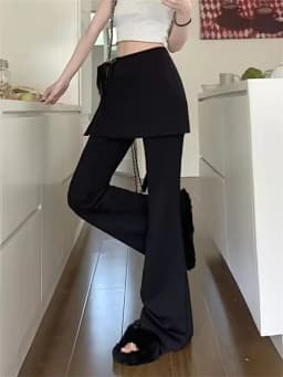 Black High Waist Slim Fit Pants Women's Summer Thin Belted Fake Two-Piece Design Commute Hoof Micro Flared Straight Leg Trousers