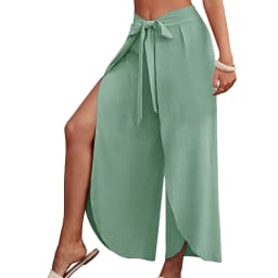 Womens Linen Wide Leg Pants Summer Business Flowy Bootcut Pants For Women Casual Beach Palazzo Pants Oversize Straight Trousers