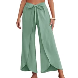 Womens Linen Wide Leg Pants Summer Business Flowy Bootcut Pants For Women Casual Beach Palazzo Pants Oversize Straight Trousers
