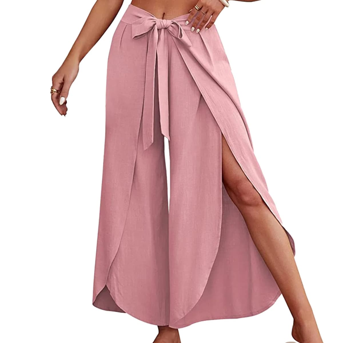 Womens Linen Wide Leg Pants Summer Business Flowy Bootcut Pants For Women Casual Beach Palazzo Pants Oversize Straight Trousers