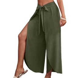 Womens Linen Wide Leg Pants Summer Business Flowy Bootcut Pants For Women Casual Beach Palazzo Pants Oversize Straight Trousers