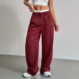 Fashion Pants Women's Stripe Straight Pants 2024 Autumn Winter High Waisted Casual Suit Pants Office Lady Women Trousers Bottoms