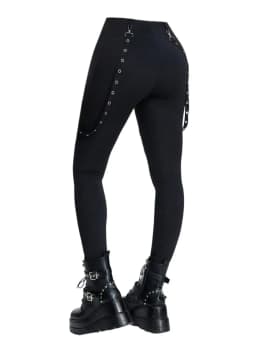 Dressfo 2025 New Women's Pants Hollow Out Solid Color Gothic Pants Grommet Chain Embellishment High Waisted Long Skinny Pants