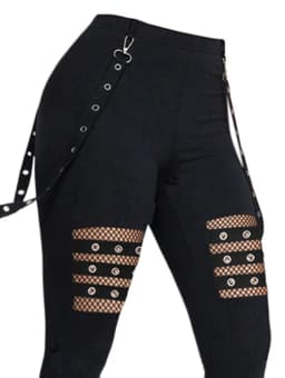 Dressfo 2025 New Women's Pants Hollow Out Solid Color Gothic Pants Grommet Chain Embellishment High Waisted Long Skinny Pants