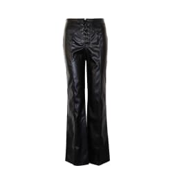 New European American Women's Slim Leather Pants Straight Leg Lace-up Low Waist Emo Casual Versatile Trousers