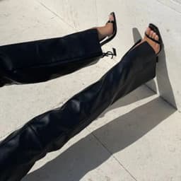 New European American Women's Slim Leather Pants Straight Leg Lace-up Low Waist Emo Casual Versatile Trousers