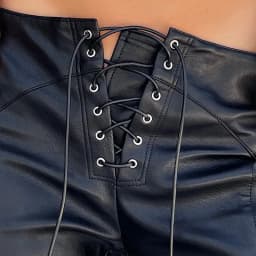 New European American Women's Slim Leather Pants Straight Leg Lace-up Low Waist Emo Casual Versatile Trousers