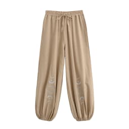 Vintage Chic 2025 Autumn Fashion Sun Moon Embroidery Linen Cotton Baggy Pants Women Bloomers Side Pockets Loose Yoga Trousers