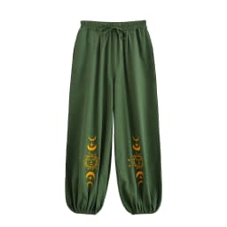 Vintage Chic 2025 Autumn Fashion Sun Moon Embroidery Linen Cotton Baggy Pants Women Bloomers Side Pockets Loose Yoga Trousers