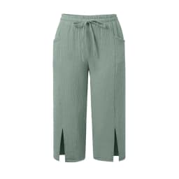 Women Cotton Linen Pants Women Large Pocket Solid Color Straight Tube Loose Beach Capri Spring Summer 3/4 Muslin Trousers
