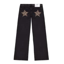 Leopard Star Jeans Y2K Women New Fashion High Waist Zipper Straight Jeans Female Casual Streetwear Harajuku Hip Hop Black Pants