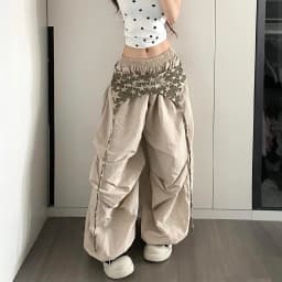Women's Hip-hop Pants American Streetwear Layered Wide Leg Pants, Summer Breathable Cargo Trousers for Dance & Street Fashion
