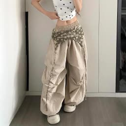 Women's Hip-hop Pants American Streetwear Layered Wide Leg Pants, Summer Breathable Cargo Trousers for Dance & Street Fashion