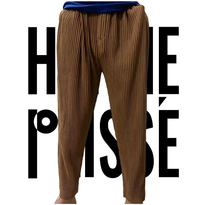 Pleats Original Pleated Pants Men's 2024 Summer Casual Drape Tapered Nine-minute Pants Drawstring Radish Small Leg Casual Pants