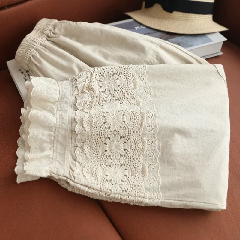 Lamtrip Unique Sweet Loose Wide Leg Pants Mori Women Lolita Japanese Girl Lace Trousers 2026 Spring