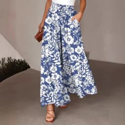 Pant Women Wide Leg Long Pants Print Floral Elastic Waist Straight Trousers Y2k Streetwear Elegant Maxi Capris Loose Summer
