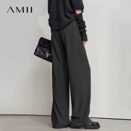 AMII 2026 Autumn Women Trousers Loose Casual Lace Up Elastic Wide Leg Pants Straight Solid Full Length Women's Clothing 12553006