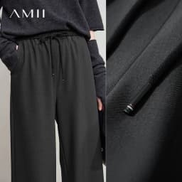 AMII 2026 Autumn Women Trousers Loose Casual Lace Up Elastic Wide Leg Pants Straight Solid Full Length Women's Clothing 12553006