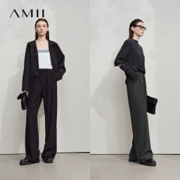 AMII 2026 Autumn Women Trousers Loose Casual Lace Up Elastic Wide Leg Pants Straight Solid Full Length Women's Clothing 12553006