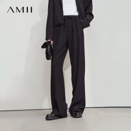 AMII 2026 Autumn Women Trousers Loose Casual Lace Up Elastic Wide Leg Pants Straight Solid Full Length Women's Clothing 12553006