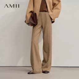 AMII Minimalist Pants For Women 2026 Winter New Solid Color Knitted Wide-leg Pants Commuter Ladies Trousers Clothing 12544045