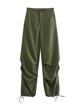Women Fashion Parachute Cargo Pants Vintage Jogging Trousers High Elastic Waist Female Chic Lady Boot Cut